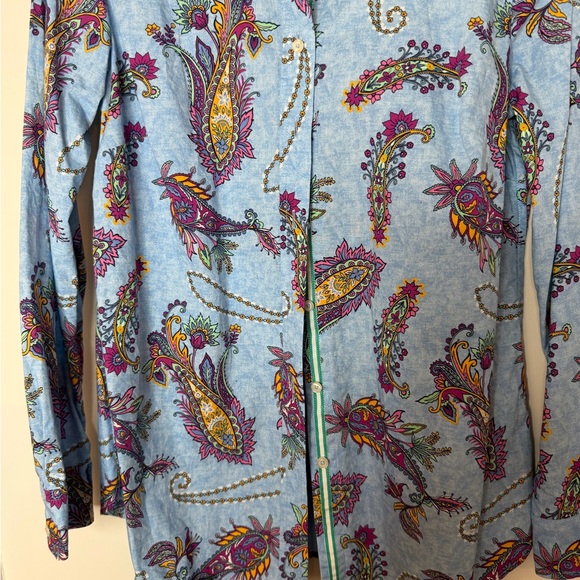 Talbots 100% Cotton Blue Paisley Print Button Front Blouse Size Medium - Picture 8 of 16